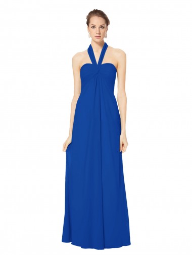 Halter Neck Long Floor Length Chiffon Royal Blue Sleeveless Bridesmaid Dress Darwin