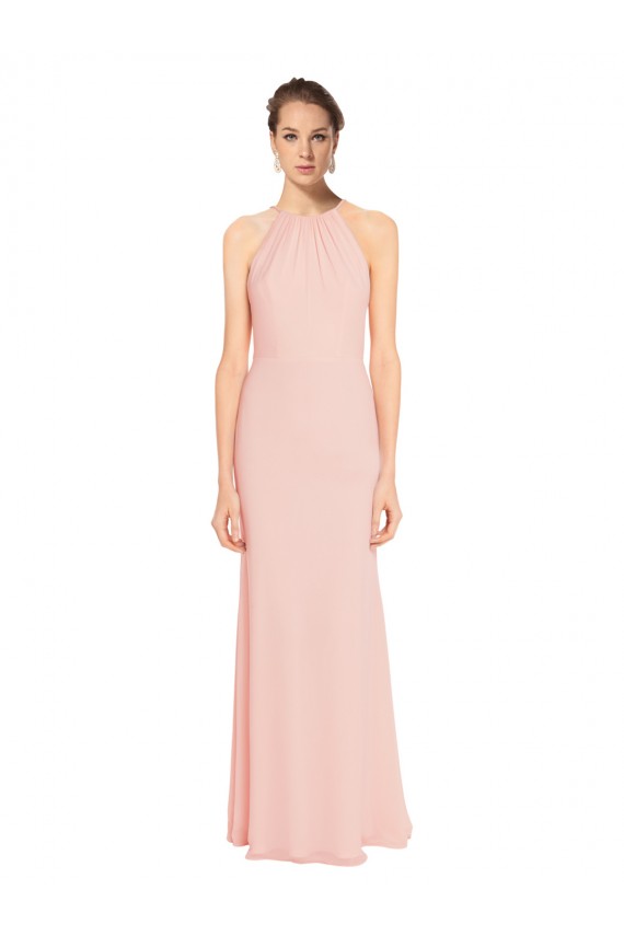 Halter Neck Long Chiffon Pink Sleeveless Bridesmaid Dress Darwin