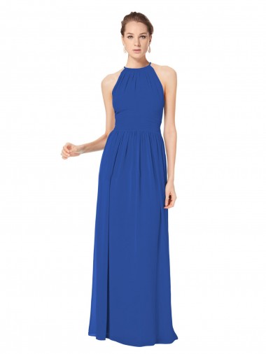 Halter Neck Long Chiffon Royal Blue Sleeveless Bridesmaid Dress / Evening Dress Darwin