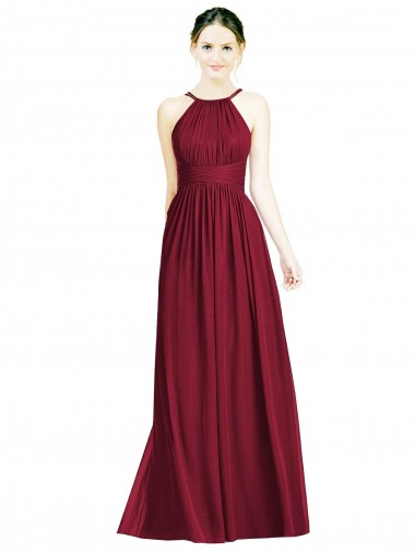 Halter Neck Long Chiffon Burgundy Sleeveless Formal Dress / Bridesmaid Dress Darwin