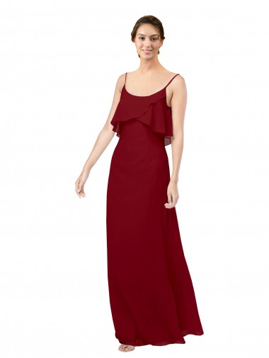 Scoop Neck Long Soft Chiffon Burgundy Sleeveless Bridesmaid Dress Darwin