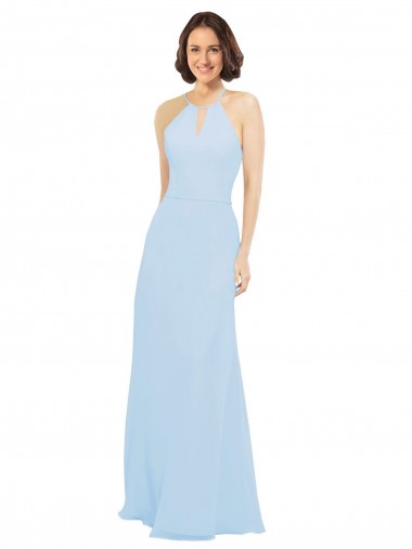 Halter Neck Long Soft Chiffon Light Sky Blue Sleeveless Wedding Party Dress Darwin