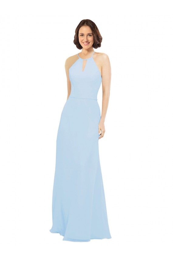 Halter Neck Long Soft Chiffon Light Sky Blue Sleeveless Wedding Party Dress Darwin