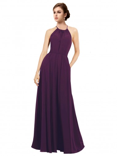 Halter Neck Long Chiffon Grape Sleeveless Bridesmaid Dress / Evening Dress Darwin