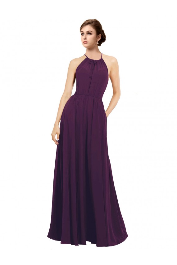 Halter Neck Long Chiffon Grape Sleeveless Bridesmaid Dress / Evening Dress Darwin