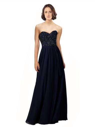 Sweetheart Long Soft Chiffon Dark Navy Sheath Sleeveless Bridesmaid Dress / Formal Dress Darwin