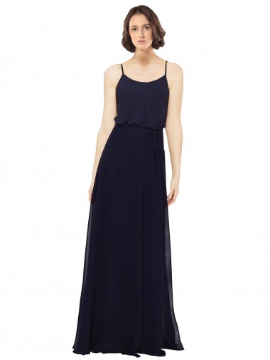 Scoop Neck Long Soft Chiffon Dark Navy Sleeveless Bridal Party Dress Darwin