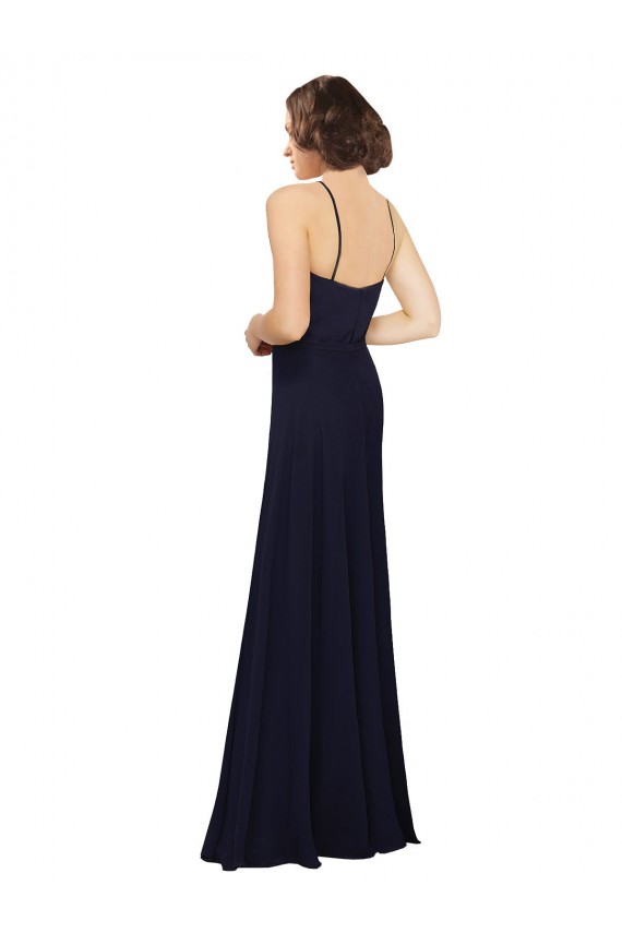 Scoop Neck Long Soft Chiffon Dark Navy Sleeveless Bridal Party Dress Darwin