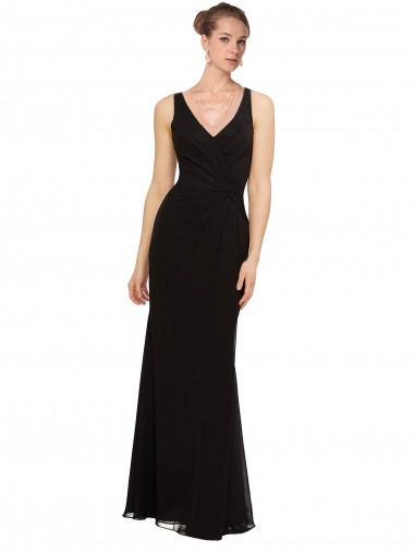 V-Neck Long Soft Chiffon Black Sleeveless Bridesmaid Gown Darwin