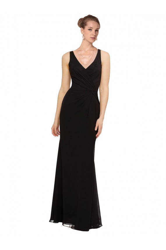 V-Neck Long Soft Chiffon Black Sleeveless Bridesmaid Gown Darwin