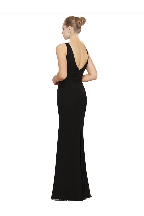 V-Neck Long Soft Chiffon Black Sleeveless Bridesmaid Gown Darwin