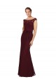 Bateau Neck Long Soft Chiffon Burgundy Gold Cap Sleeves Bridesmaid Dress Darwin