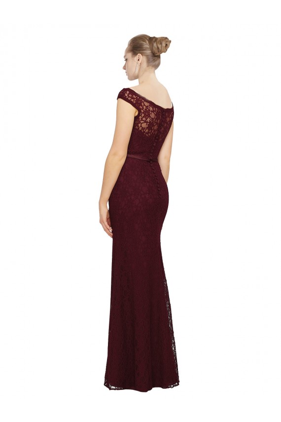 Bateau Neck Long Soft Chiffon Burgundy Gold Cap Sleeves Bridesmaid Dress Darwin