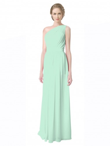 One Shoulder Long Soft Chiffon Mint Green Sleeveless Bridesmaid Dress Darwin