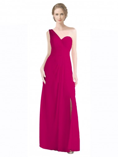 One Shoulder Long Soft Chiffon Red Sleeveless Bridesmaid Dress Darwin