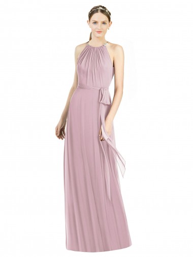 Halter Neck Long Soft Chiffon Primrose Sleeveless Bridesmaid Dress Darwin