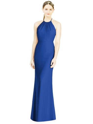 High Neck Long Soft Chiffon Royal Blue Sleeveless Bridesmaid Dress Darwin