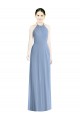 Halter Neck Long Floor Length Chiffon Dusty Blue Sleeveless Bridesmaid Dress Darwin