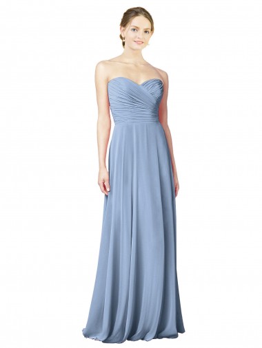 Strapless Long Chiffon Dusty Blue Sleeveless Wedding Party Dress Darwin