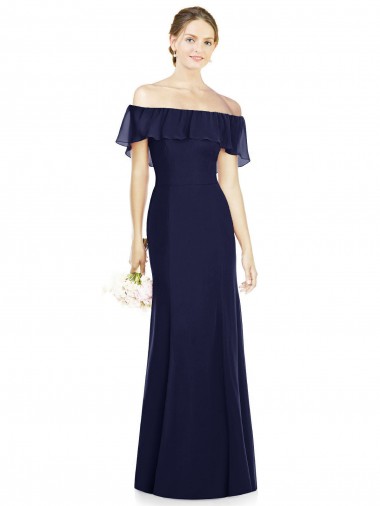 Off the Shoulder Long Soft Chiffon Dark Navy Sleeveless Bridesmaid Dress Darwin