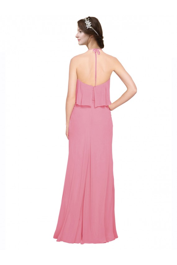 High Neck Long Soft Chiffon Skin Pink Sleeveless Bridesmaid Dress Darwin