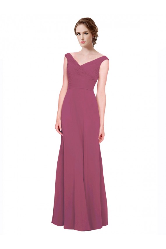 V-Neck Long Soft Chiffon Mauve Taupe Sleeveless Bridesmaid Dress Darwin