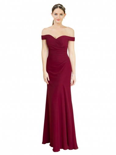 Off the Shoulder Long Soft Chiffon Burgundy Sleeveless Black Tie Prom Dress / Bridesmaid Dress Darwin