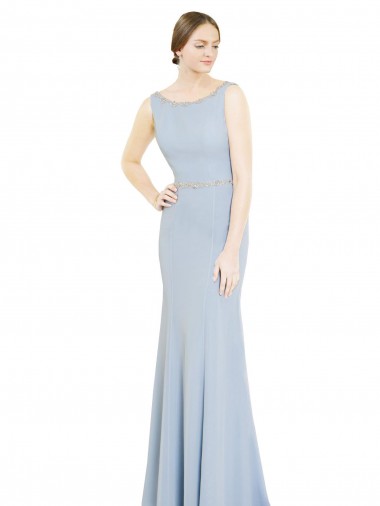 High Neck Long Soft Chiffon Light Sky Blue Sleeveless Bridesmaid Dress Darwin