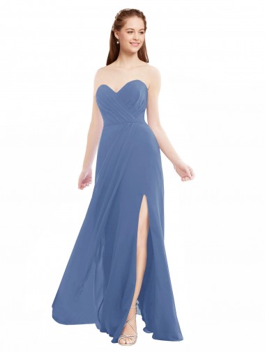 Strapless Long Soft Chiffon Windsor Blue Sleeveless Bridesmaid Dresses Darwin