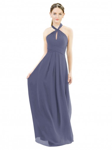 Halter Neck Long Soft Chiffon Silver Stone Sleeveless Bridesmaid Dress Darwin