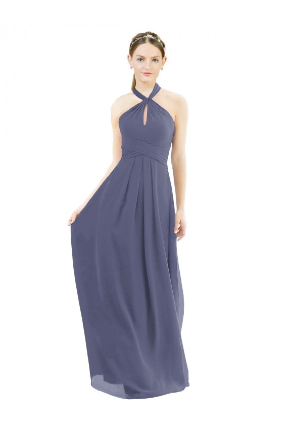 Halter Neck Long Soft Chiffon Silver Stone Sleeveless Bridesmaid Dress Darwin