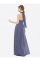 Halter Neck Long Soft Chiffon Silver Stone Sleeveless Bridesmaid Dress Darwin