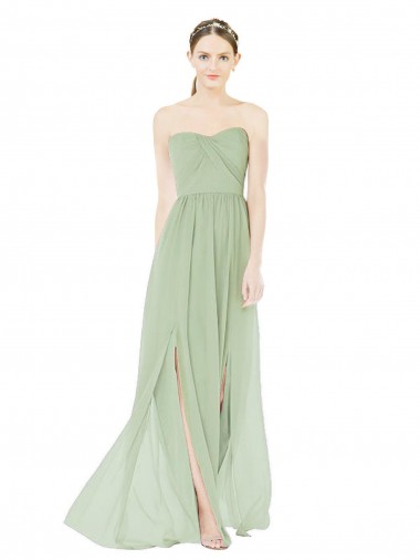 Strapless Long Soft Chiffon Sage Sleeveless Semi Formal Evening Dress / Bridesmaid Dress Darwin