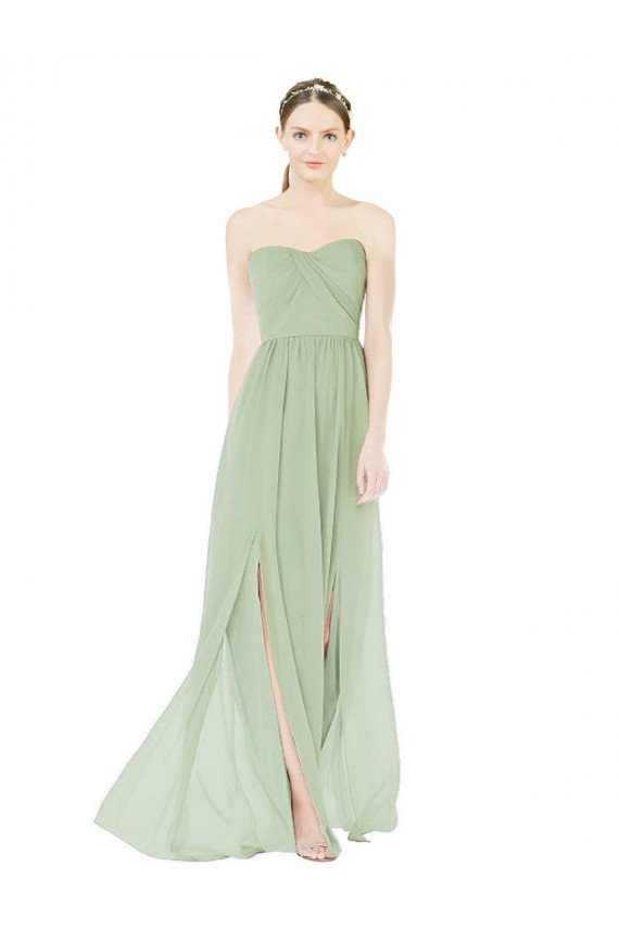 Strapless Long Soft Chiffon Sage Sleeveless Semi Formal Evening Dress / Bridesmaid Dress Darwin