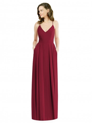 V-Neck Long Soft Chiffon Burgundy Sleeveless Semi Formal Evening Dress / Bridesmaid Dress Darwin