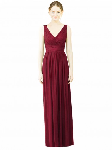 V-Neck Long Soft Chiffon Burgundy Sleeveless Bridesmaid Dress / Formal Dress Darwin