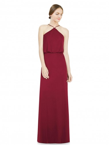 Halter Neck Long Soft Chiffon Burgundy A-Line Sleeveless Bridesmaid Dress Darwin