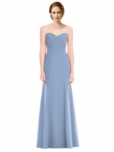 Strapless Long Soft Chiffon Dusty Blue Mermaid Sleeveless Bridesmaid Dress Darwin