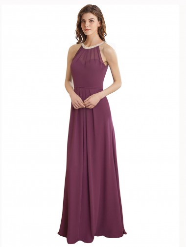 High Neck Long Chiffon Sleeveless Bridesmaid Dress / Evening Gowns Darwin