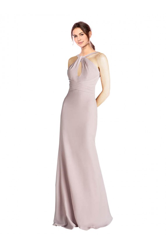 High Neck Long Soft Chiffon Sheath Sleeveless Bridesmaid Dress Darwin