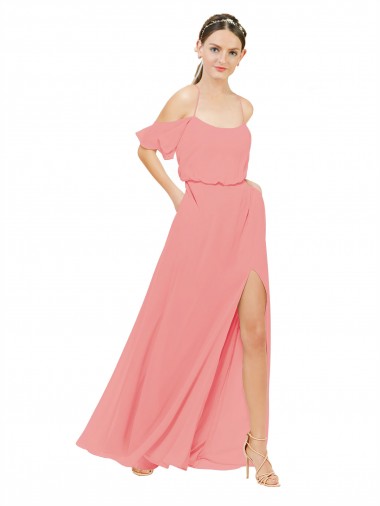 Off the Shoulder Long Soft Chiffon Watermelon Sleeveless Bridesmaid Dress Darwin