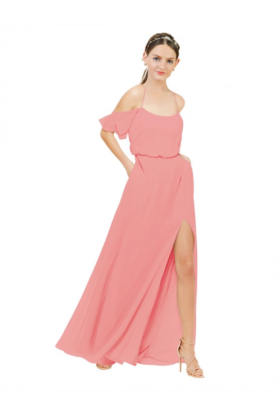 Off the Shoulder Long Soft Chiffon Watermelon Sleeveless Bridesmaid Dress Darwin