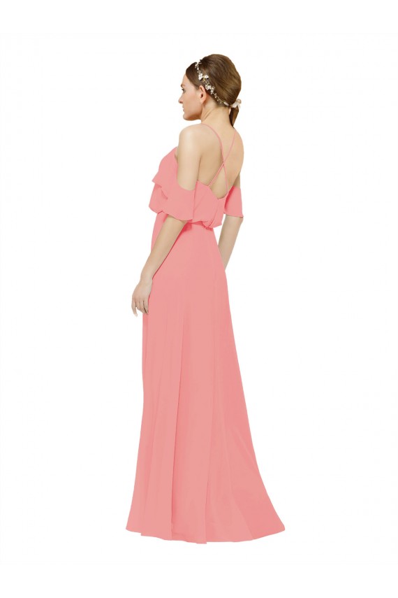 Off the Shoulder Long Soft Chiffon Watermelon Sleeveless Bridesmaid Dress Darwin