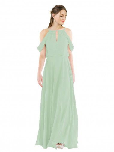 Off the Shoulder Long Soft Chiffon Sage Sleeveless Bridesmaid Dress Darwin