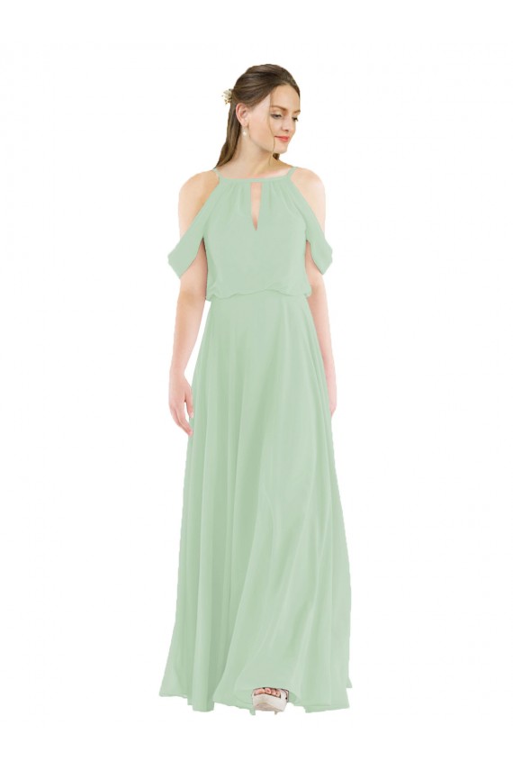 Off the Shoulder Long Soft Chiffon Sage Sleeveless Bridesmaid Dress Darwin