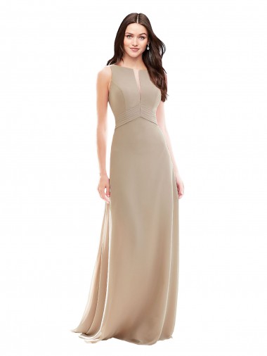 High Neck Long Soft Chiffon Champagne Sleeveless Bridesmaid Dress Darwin