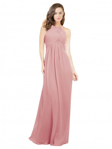 Halter Neck Long Soft Chiffon Bliss Pink A-Line Sleeveless Bridesmaid Dress Darwin