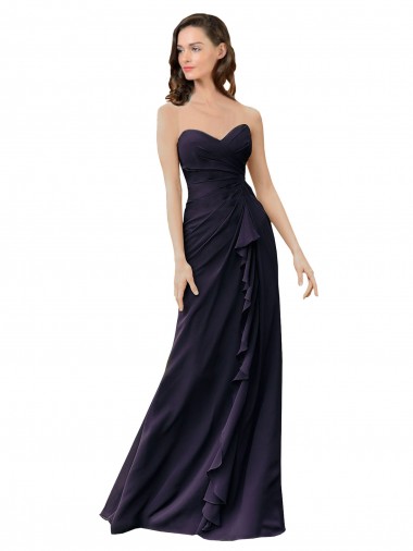 Sweetheart Long Soft Chiffon Dark Navy Sleeveless Bridesmaid Dress Darwin