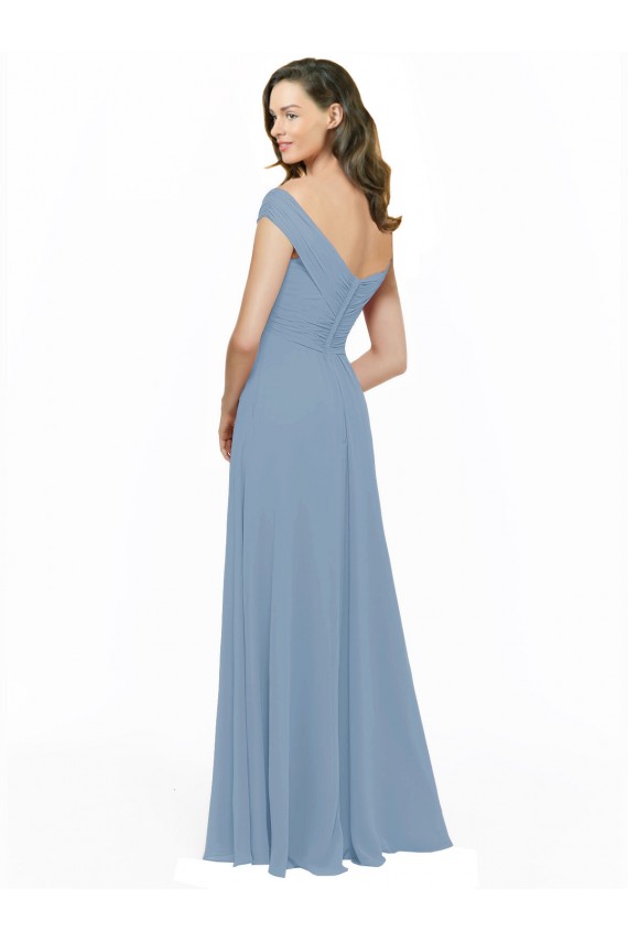 Off the Shoulder Long Chiffon Dusty Blue Sleeveless Bridesmaid Dress / Evening Gowns Darwin