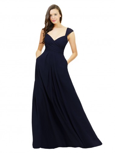 Sweetheart Long Chiffon Dark Navy Sleeveless Bridesmaid Gowns Darwin